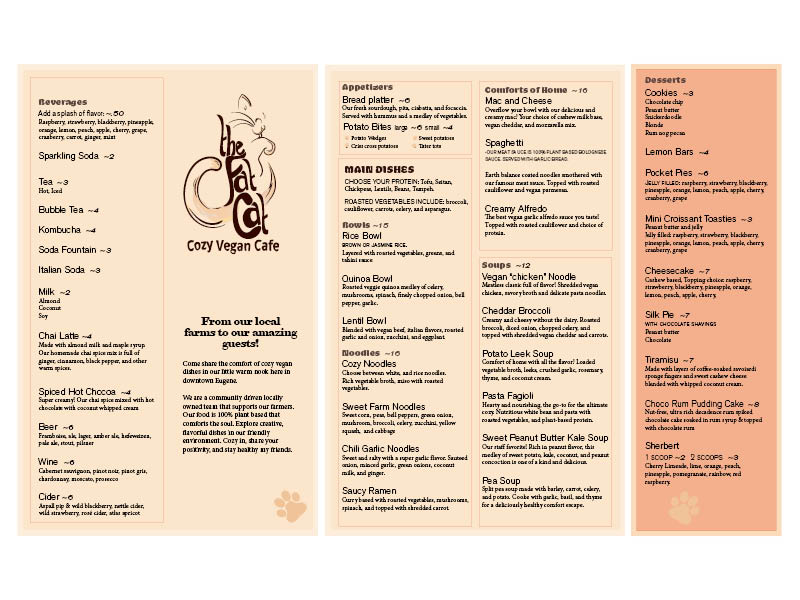 vegan cafe menu